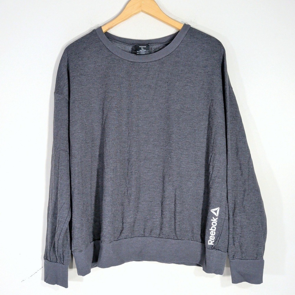 Reebok Gray Sweatshirt; Crewneck Long Sleeve Athletic Pullover Large